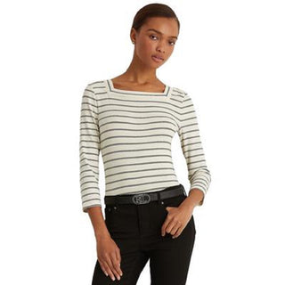 Ralph Lauren Women's Striped Stretch Cotton Top Black Size X-Large