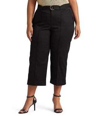 Ralph Lauren Women's Micro Sanded Twill Belted Wide Leg Pants Black Size 14W