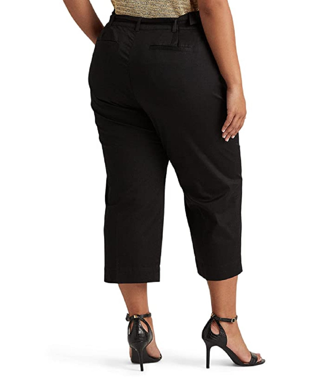 Ralph Lauren Women's Micro Sanded Twill Belted Wide Leg Pants Black Size 14W