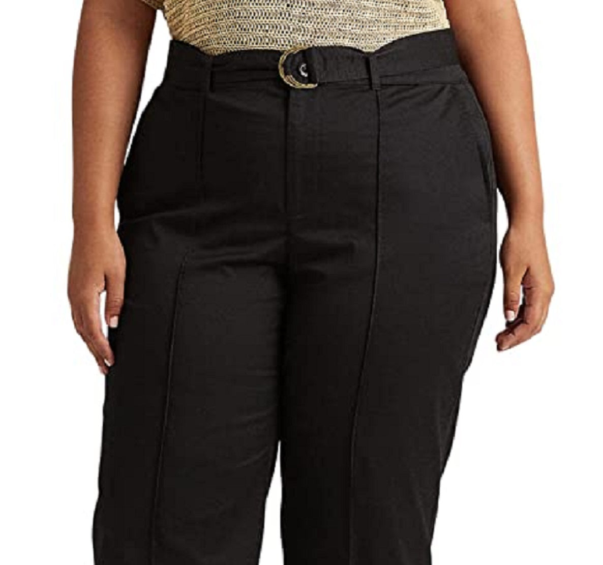 Ralph Lauren Women's Micro Sanded Twill Belted Wide Leg Pants Black Size 14W