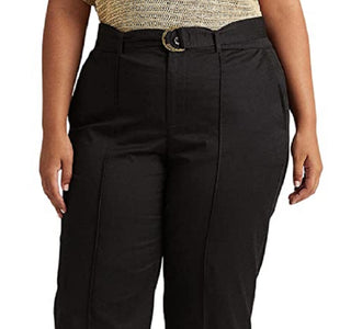 Ralph Lauren Women's Micro Sanded Twill Belted Wide Leg Pants Black Size 14W