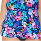 Island Escape Women's Plus Floral Print Tiered Underwire Tankini Top Swimsuit Black Size 16W