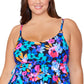 Island Escape Women's Floral Print Tiered Underwire Tankini Top Swimsuit Black