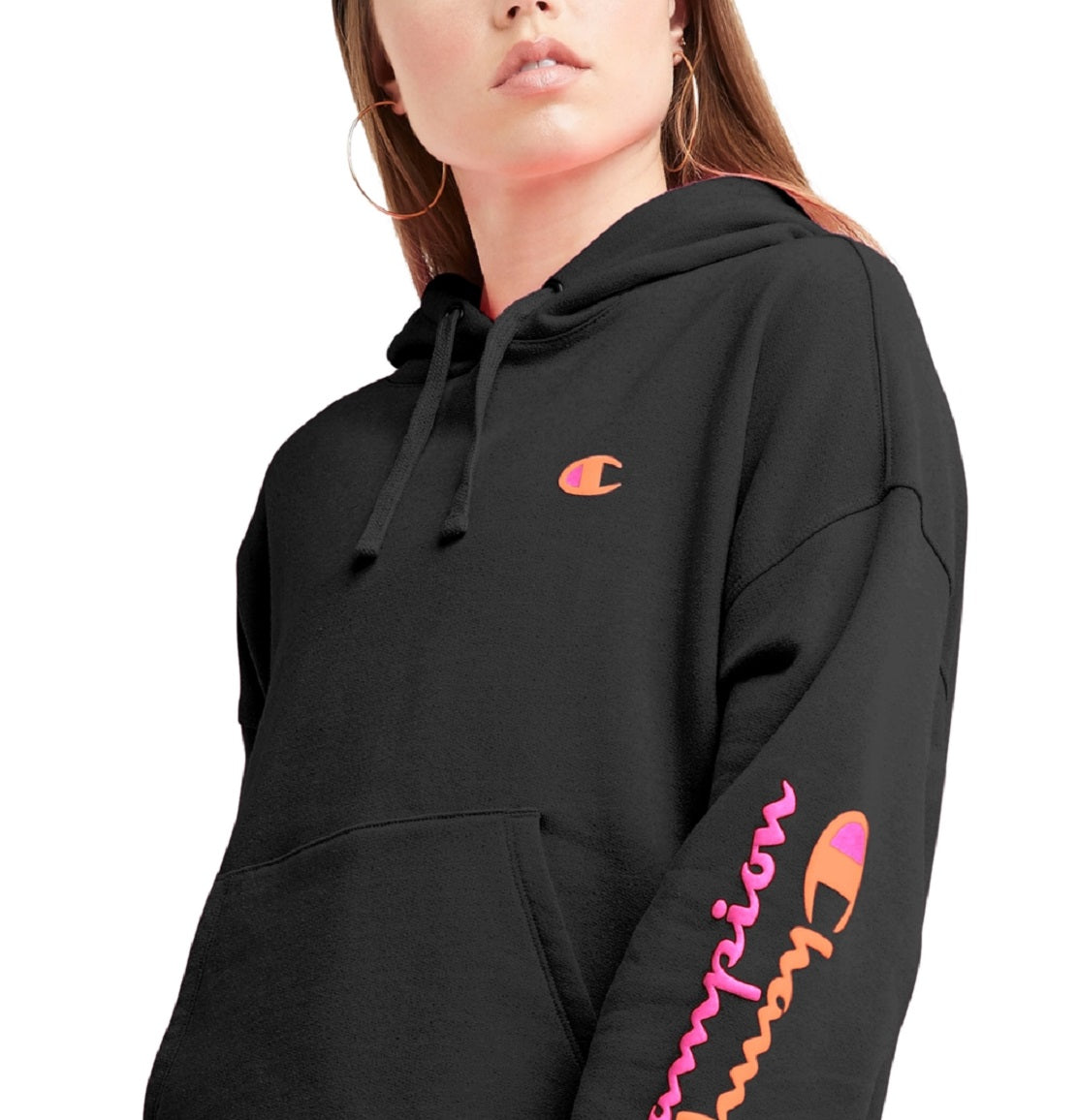 Champion Women's Powerblend Graphic Print Hoodie Black Size Large