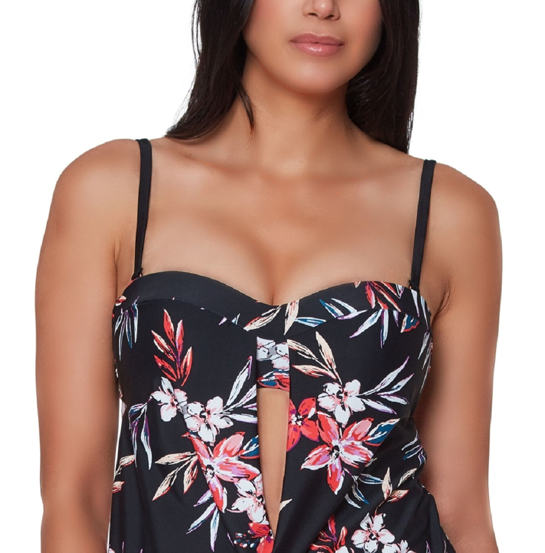 Bar III Women's Floral Print Tankini Top Swimsuit Black