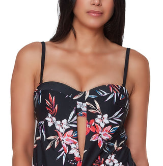 Bar III Women's Floral Print Tankini Top Swimsuit Black