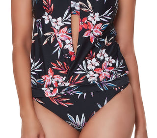 Bar III Women's Floral Print Tankini Top Swimsuit Black