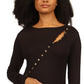 Michael Kors Women's Asymmetrical Button Front Knit Top Black Size Large