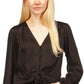 Michael Kors Women's Animal Jacquard Tie Front Shirt Black Size Large