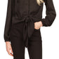 Michael Kors Women's Animal Jacquard Tie Front Shirt Black Size Large