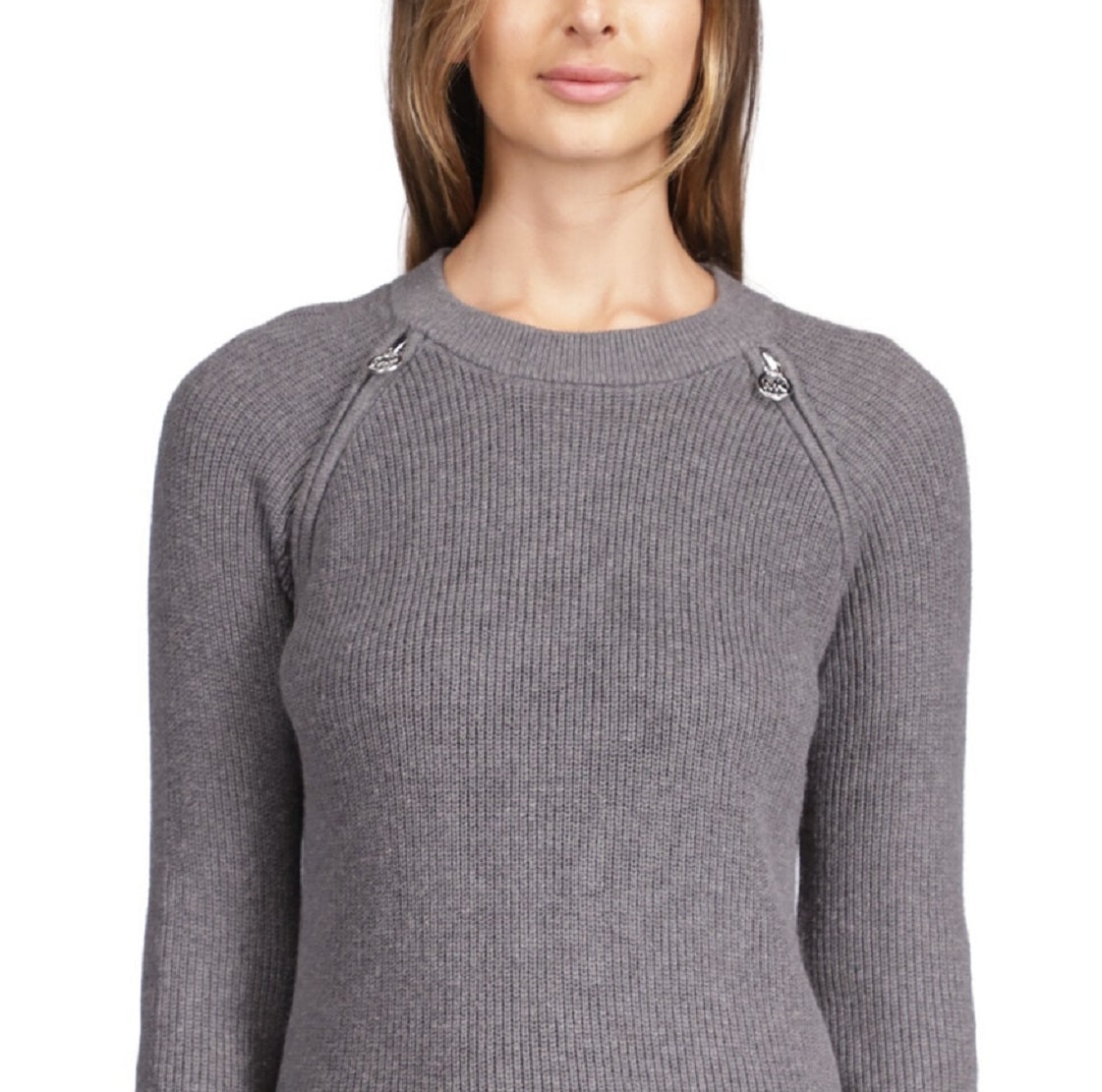 Michael Kors Women's Shaker Knit Zip Sweater Gray Size Small