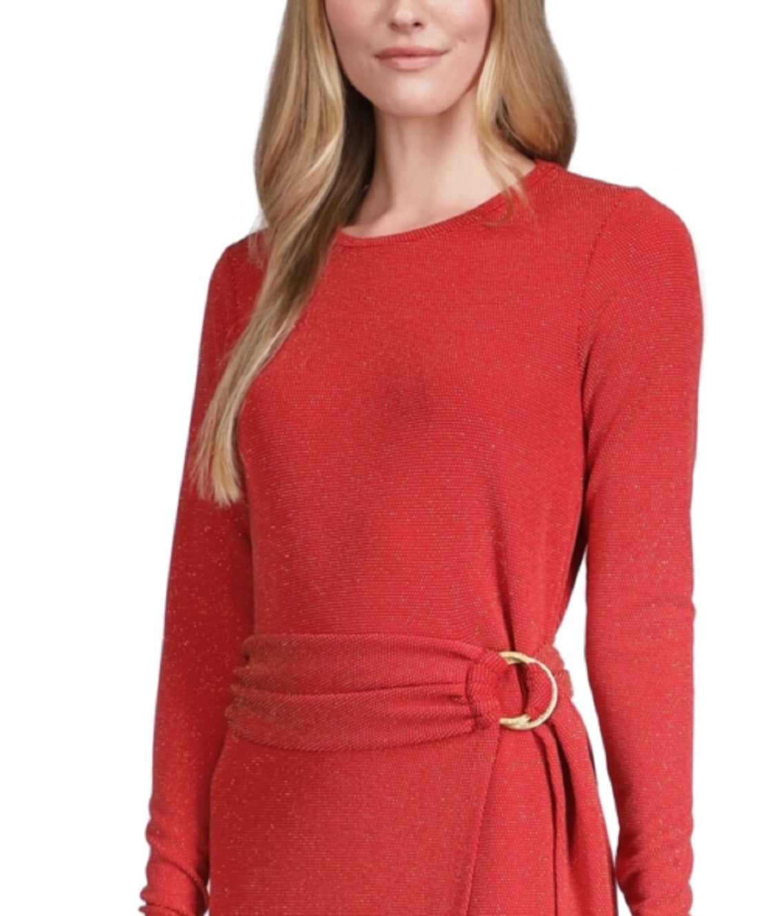 Michael Kors Women's Metallic Faux Wrap T-Shirt Dress Red Size Small