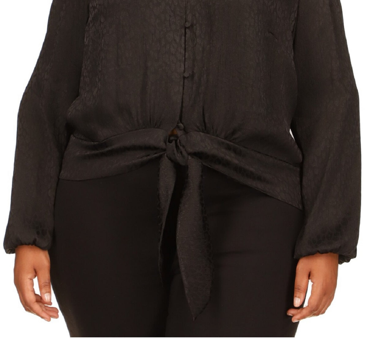 Michael Kors Women's Jacquard Tie Hem Top Black Size 2X