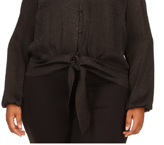 Michael Kors Women's Jacquard Tie Hem Top Black Size 2X