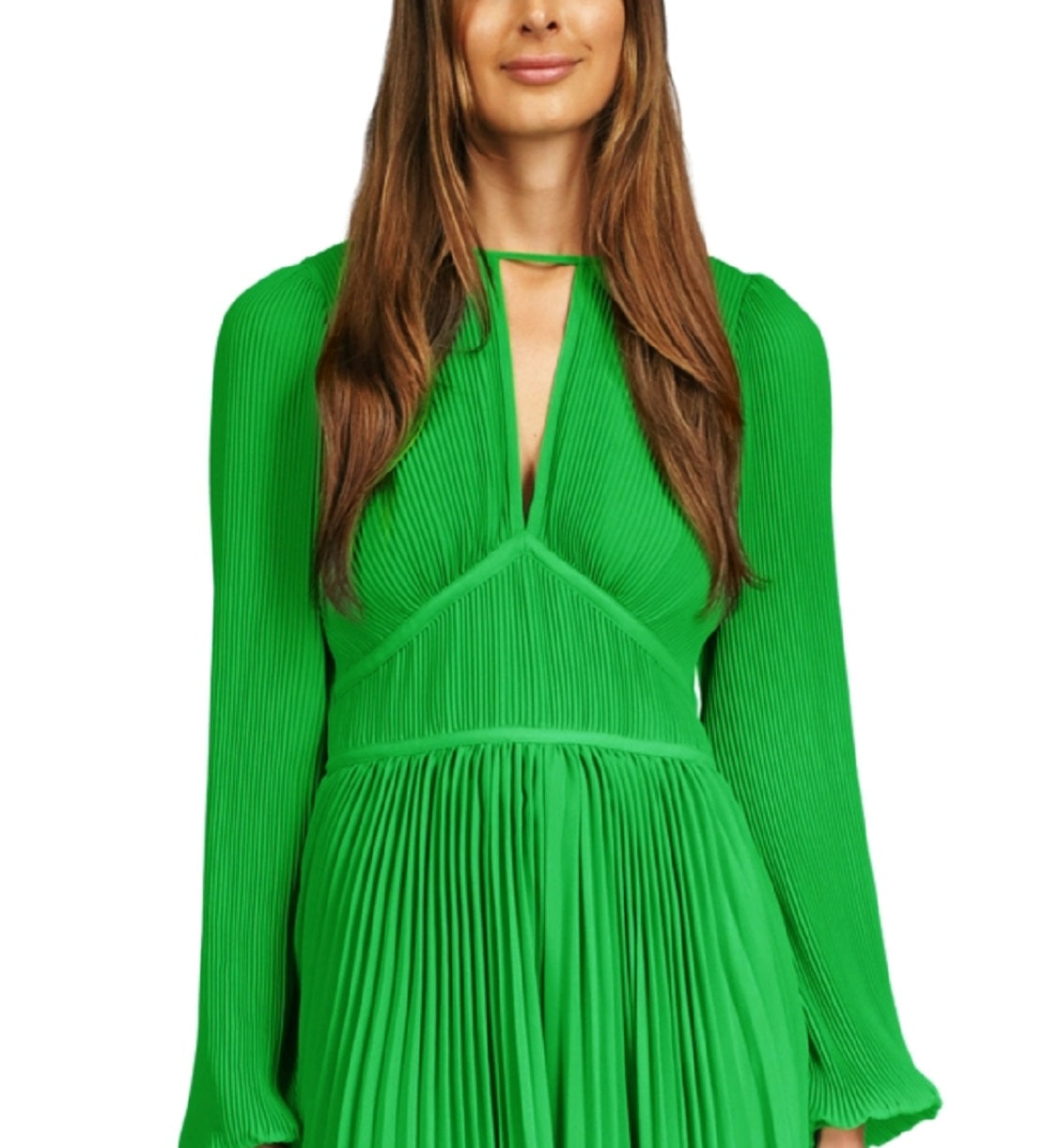 Michael Kors Women's Pleated Keyhole Dress Green Size Large