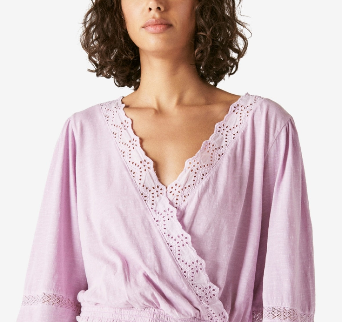 Lucky Brand Women's Eyelet Faux Wrap Cotton Top Purple Size X-Small