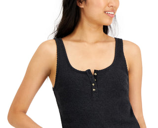 Lucky Brand Women's Waffle Boy Henley Tank Top Black