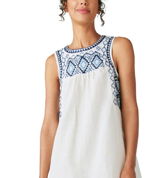 Lucky Brand Women's Embroidered Cotton & Linen Shift Minidress White Size Medium