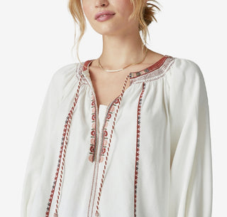 Lucky Brand Women's Embroidered Peasant Blouse White Size Small