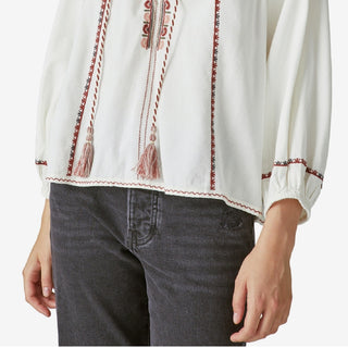 Lucky Brand Women's Embroidered Peasant Blouse White Size Small