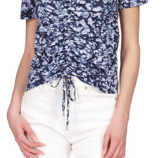 Michael Kors Women's Tied Dyed Print Ruched Top Blue Size Petite X-Large
