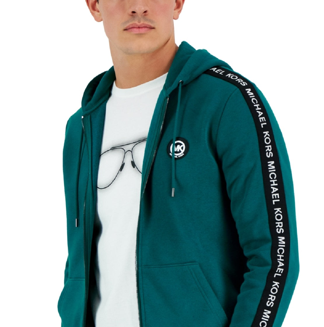 Michael Kors Men's Logo Tape Fleece Hoodie Green Size Medium
