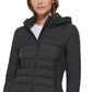 Calvin Klein Women's Hooded Mix Media Coat Black Size X-Large