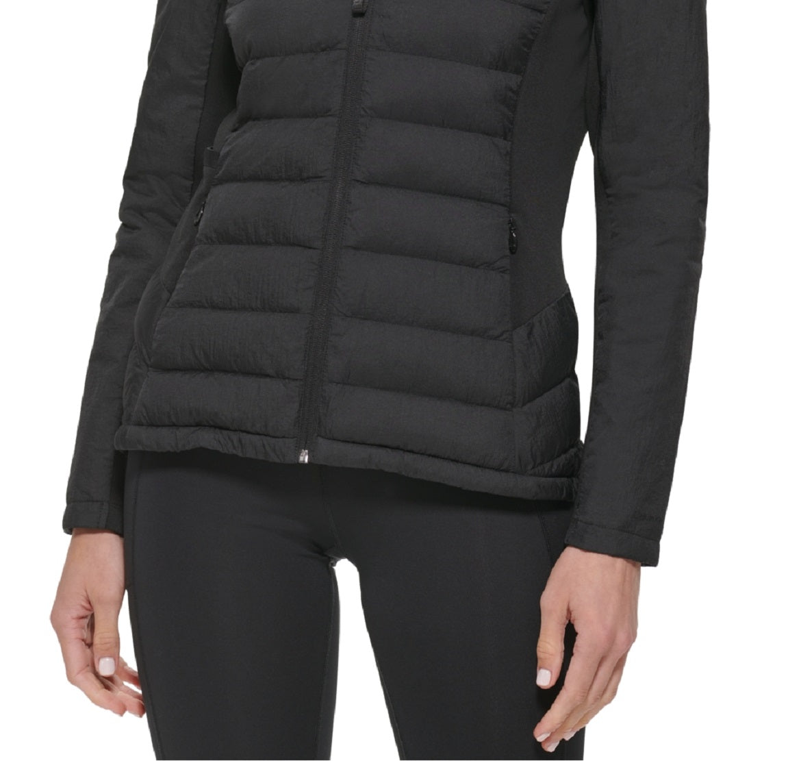 Calvin Klein Women's Hooded Mix Media Coat Black Size X-Large