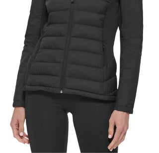 Calvin Klein Women's Hooded Mix Media Coat Black Size X-Large