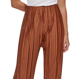 Calvin Klein Women's Pleated Wide Leg Pants Brown Size Large