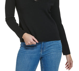 Calvin Klein Women's Sequin Trim V Neck Sweater Black Size Medium