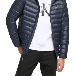 Calvin Klein Men's Hooded & Quilted Packable Jacket Blue Size Medium
