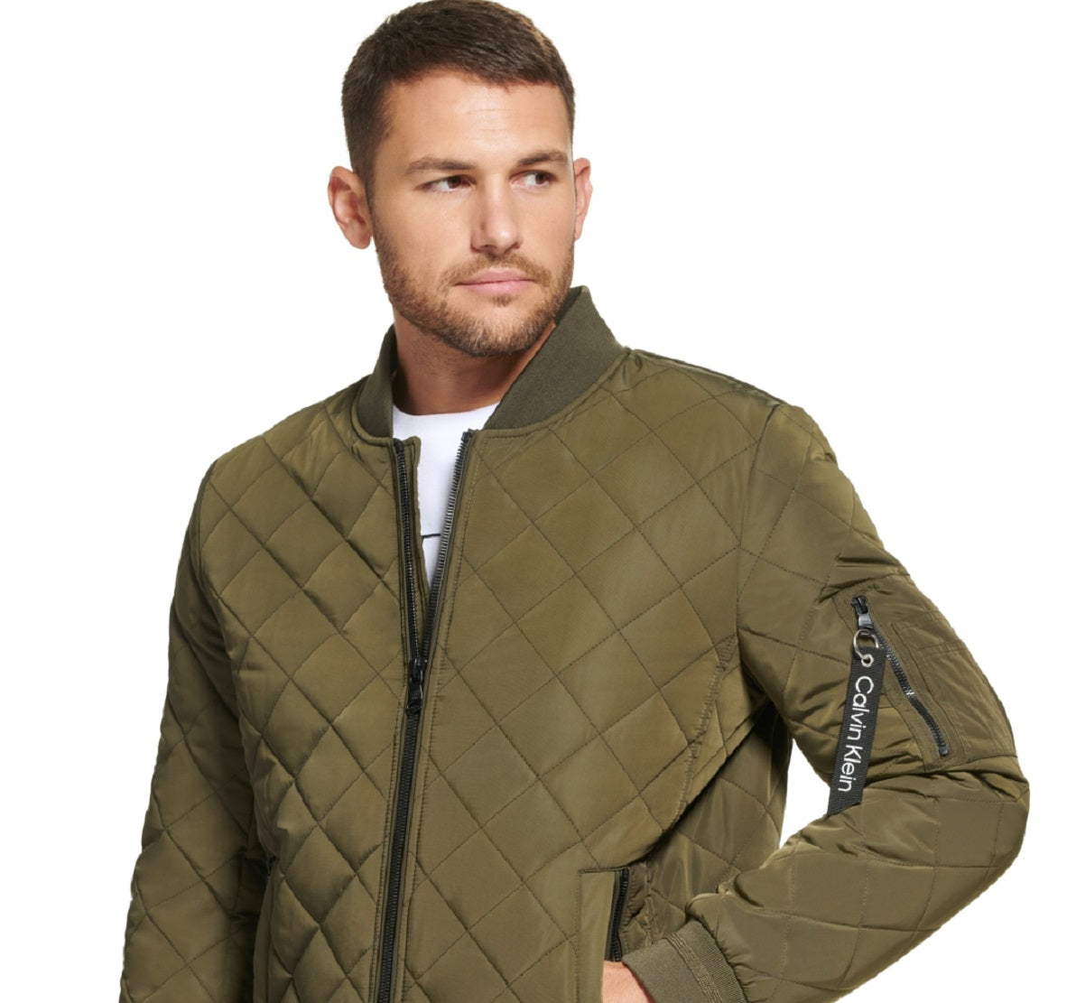 Calvin Klein Men's Quilted Baseball Jacket Green Size Large