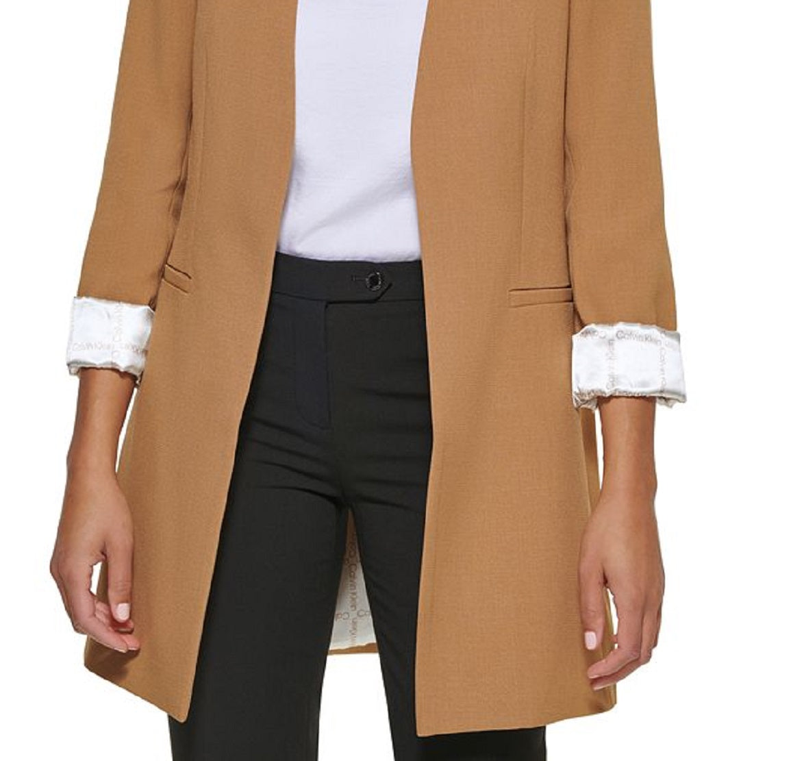 Calvin Klein Women's Open Front 3/4 Sleeve Blazer Brown Size 4Petite