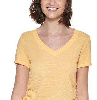 Calvin Klein Women's Ruched Top Yellow Size Medium