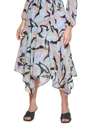 Calvin Klein Women's Printed Puff Shoulder Midi Wrap Dress Black Size 8