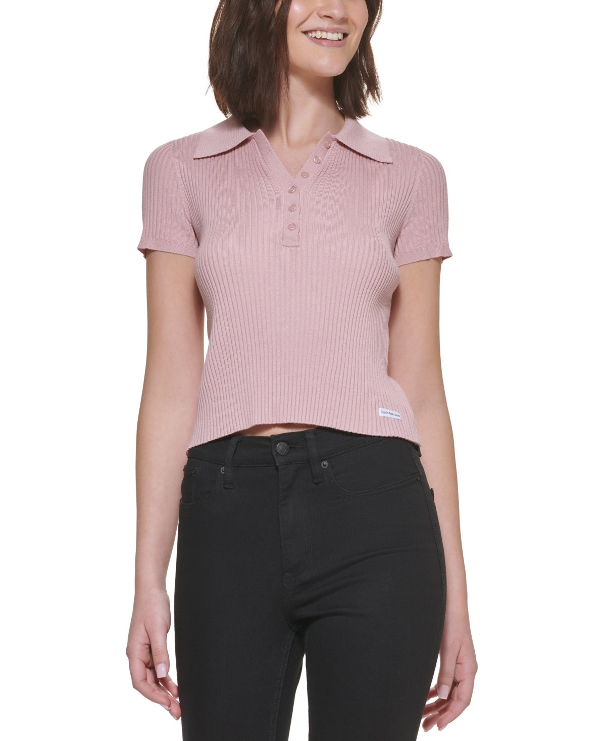 Calvin Klein Women's Ribbed Polo Sweater Pink Size Petite X-Small