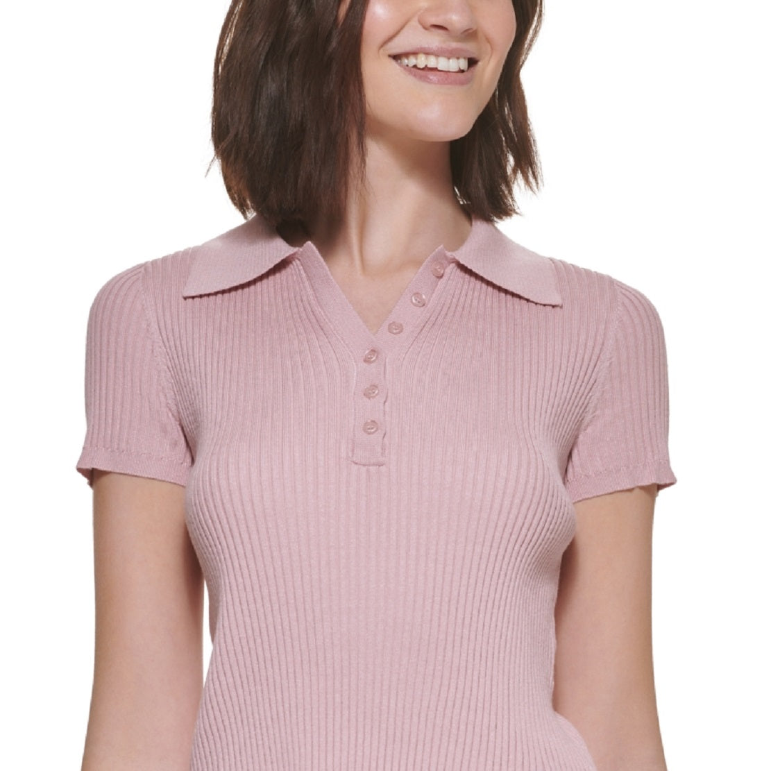 Calvin Klein Women's Ribbed Polo Sweater Pink Size Petite X-Small