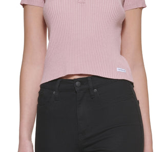Calvin Klein Women's Ribbed Polo Sweater Pink Size Petite X-Small
