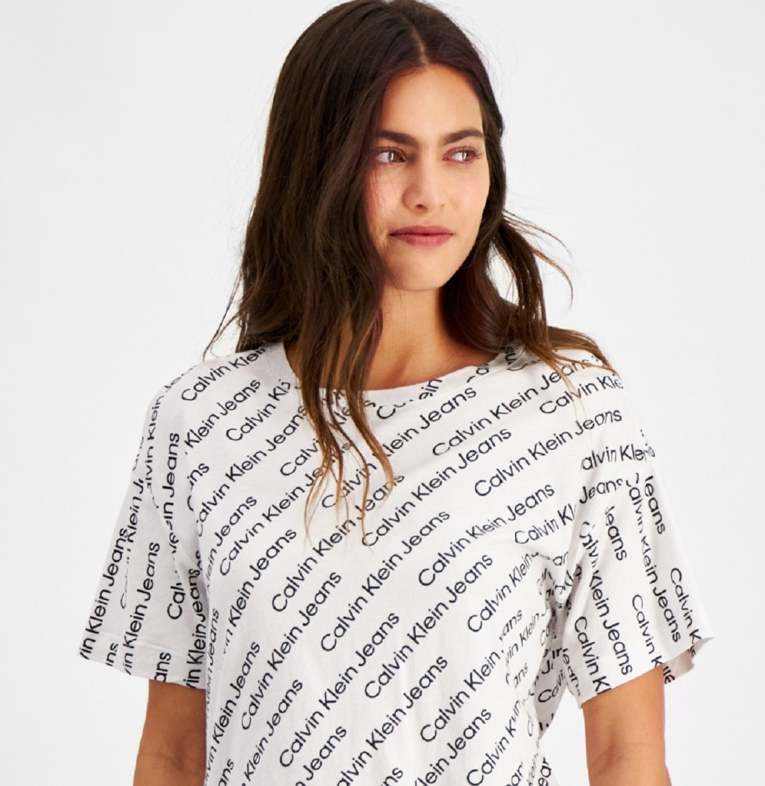 Calvin Klein Women's Logo Boyfriend T-Shirt White Size Petite Medium