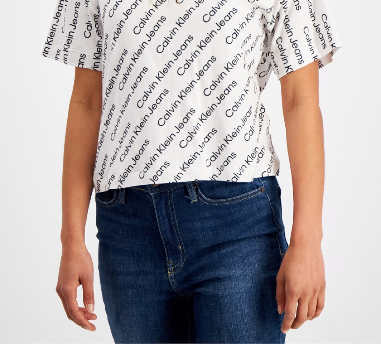 Calvin Klein Women's Logo Boyfriend T-Shirt White Size Petite Medium