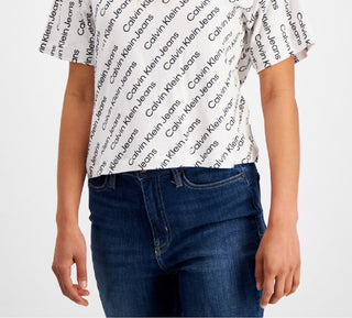 Calvin Klein Women's Logo Boyfriend T-Shirt White Size Petite Medium
