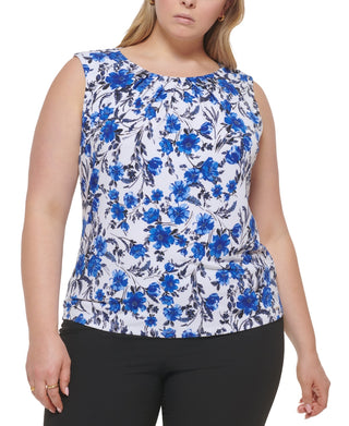 Calvin Klein Women's Pleated Neck Top Blue Size 2X