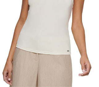 Calvin Klein Women's Ruffle Cap Sleeve V Neck Top Beige Size X-Large