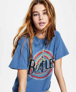 Junk Food Women's Cotton The Beatles Graphic Print Tee Blue Size Large