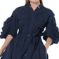 Gracia Women's Cotton Ruched Sleeve Shirt Dress Blue Size Small