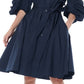 Gracia Women's Cotton Ruched Sleeve Shirt Dress Blue Size Small