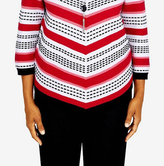 Alfred Dunner Women's Checking In Textured Chevron Asymmetrical Sweater Red Size Large