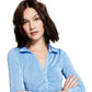 And Now This Women's Long Sleeve Polo Collar Bodysuit Blue Size Small