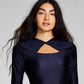 And Now This Women's Shiny Twisted Long Sleeve Thong Bodysuit Blue Size Small